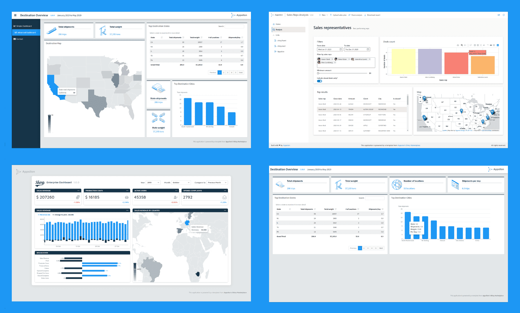 Hero image with quick looks at the homepages of available templates